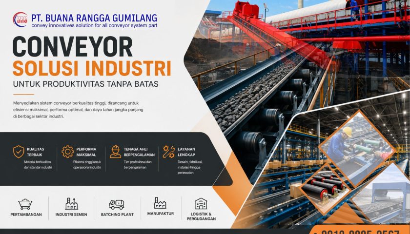 Sistem conveyor belt industri modern PT Buana Rangga Gumilang Indonesia
