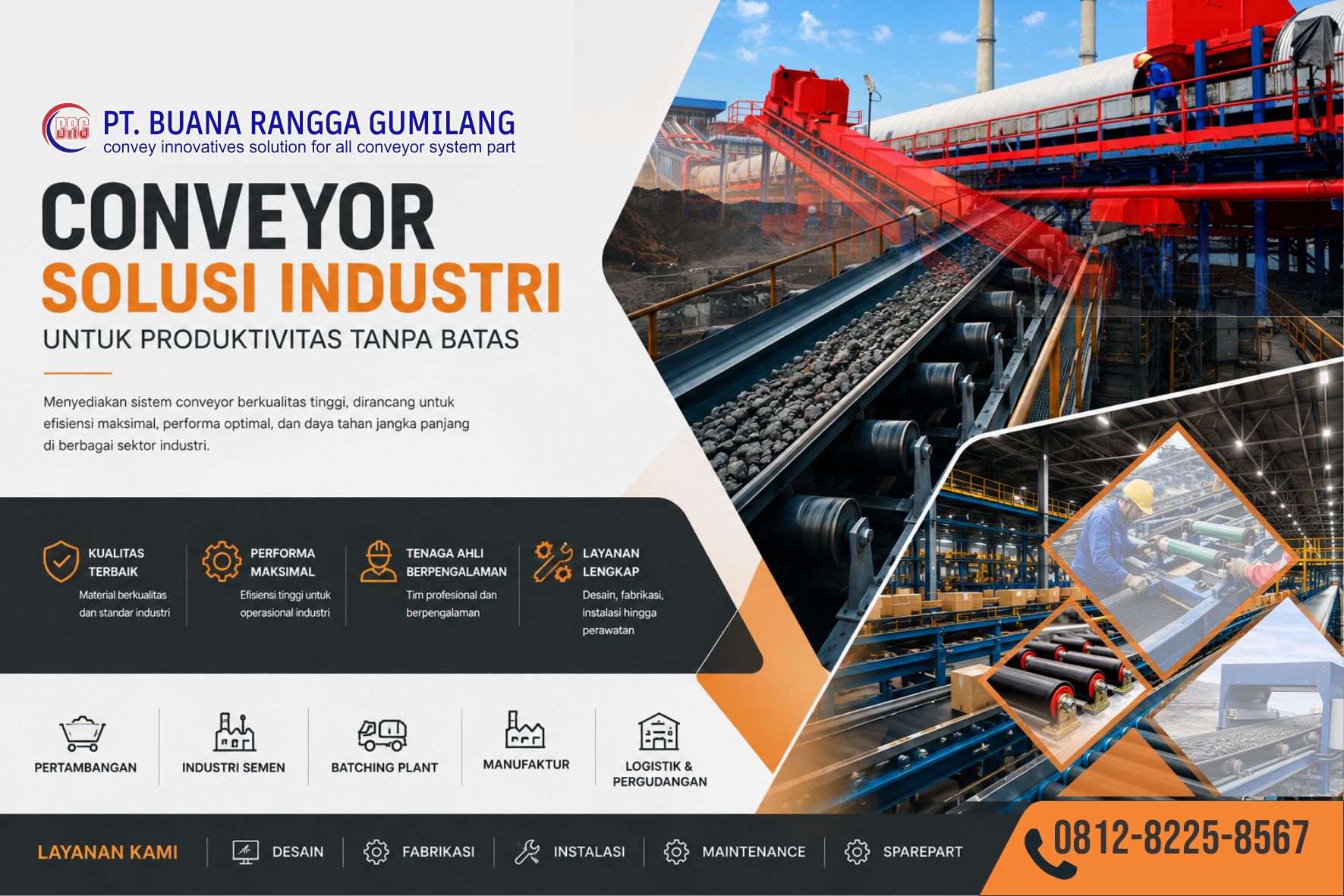 Sistem conveyor belt industri modern PT Buana Rangga Gumilang Indonesia