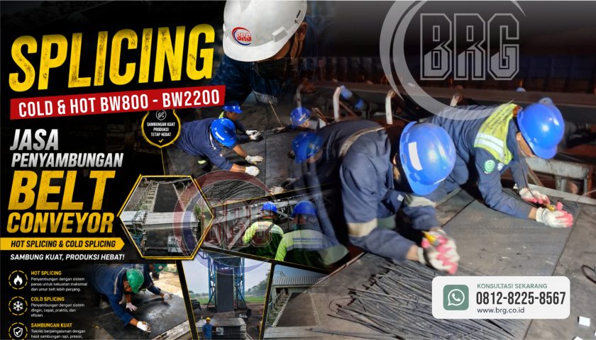 Proses cold splicing conveyor belt oleh teknisi PT Buana Rangga Gumilang untuk industri tambang dan manufaktur